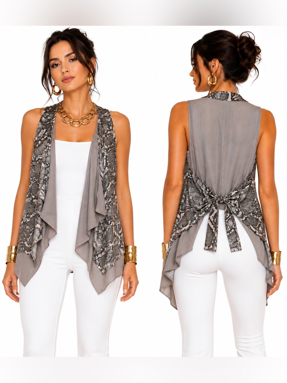 Armani Exchange Snake Print Beaded Layered Waterfall Drape Duster Womens SZ S